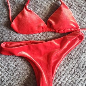 Red velour bikini